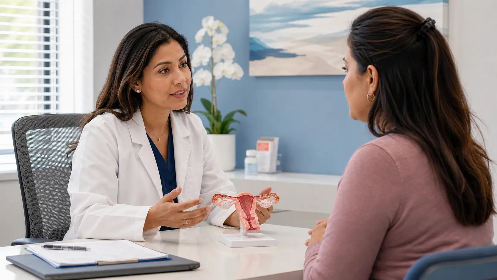 Médica atendiendo a una paciente en la consulta